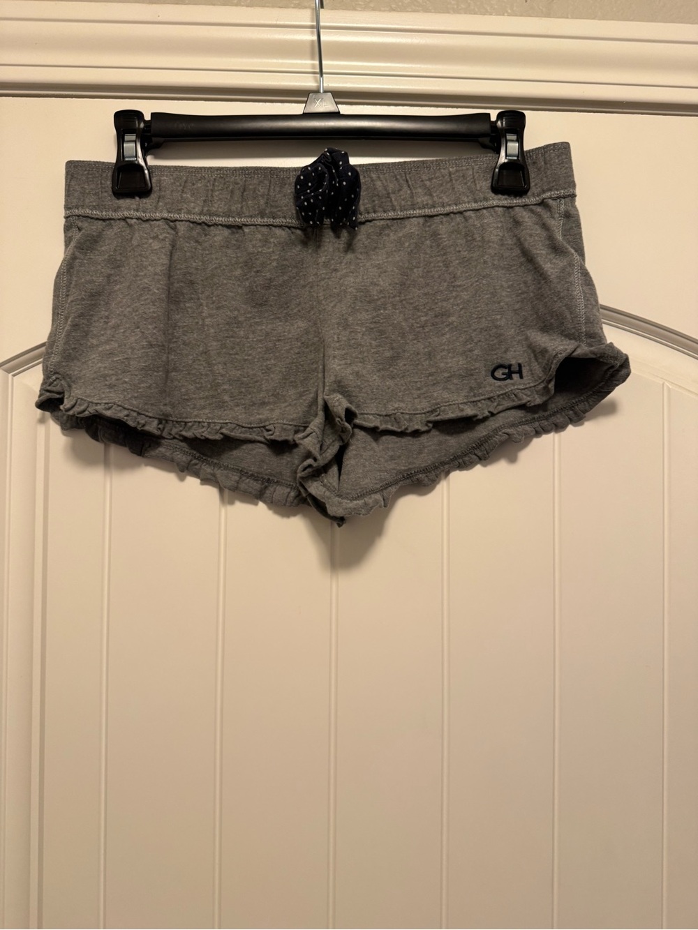 Gilly Hicks Gray Ruffle Sleep Shorts with Navy Dot Tie